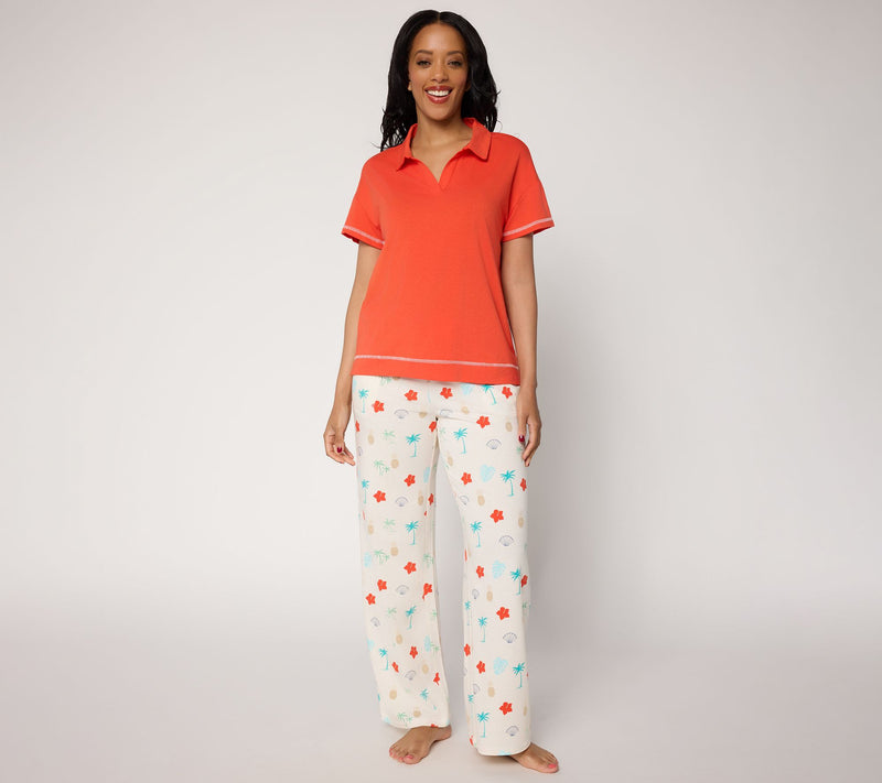 MUK LUKS Cotton Jersey Collared Lounge Set — View 11