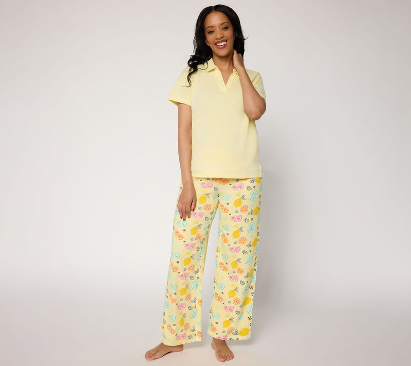 MUK LUKS Cotton Jersey Collared Lounge Set — View 12
