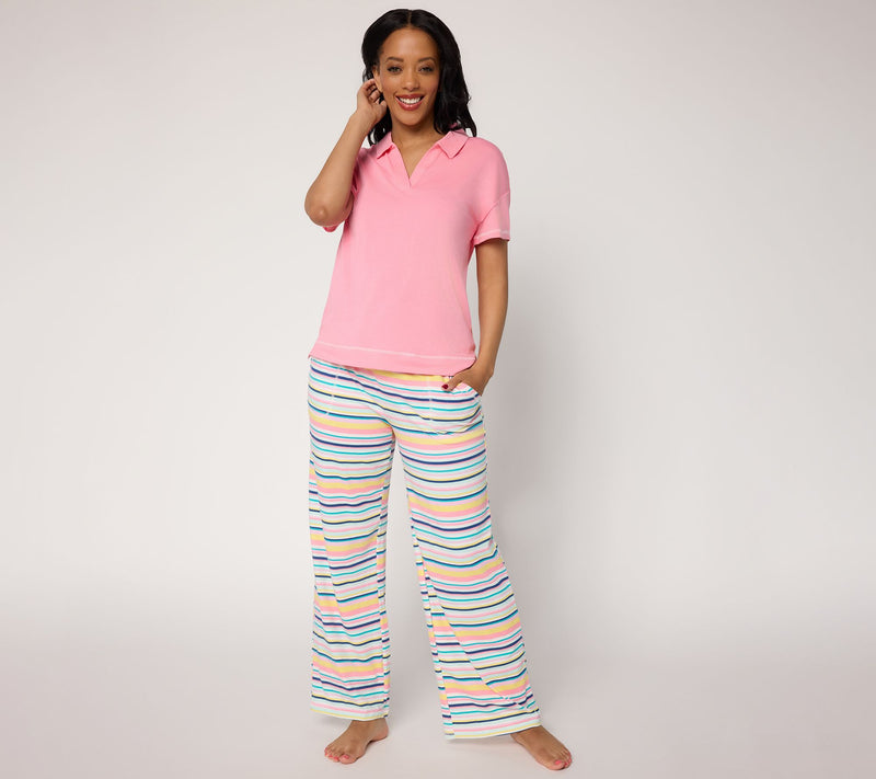MUK LUKS Cotton Jersey Collared Lounge Set — View 14