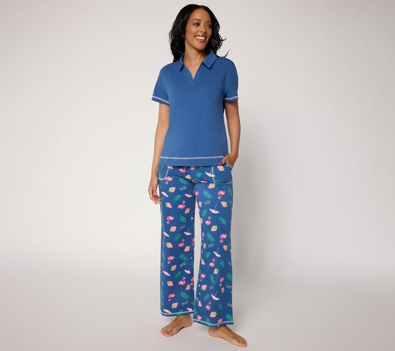 MUK LUKS Cotton Jersey Collared Lounge Set — View 15
