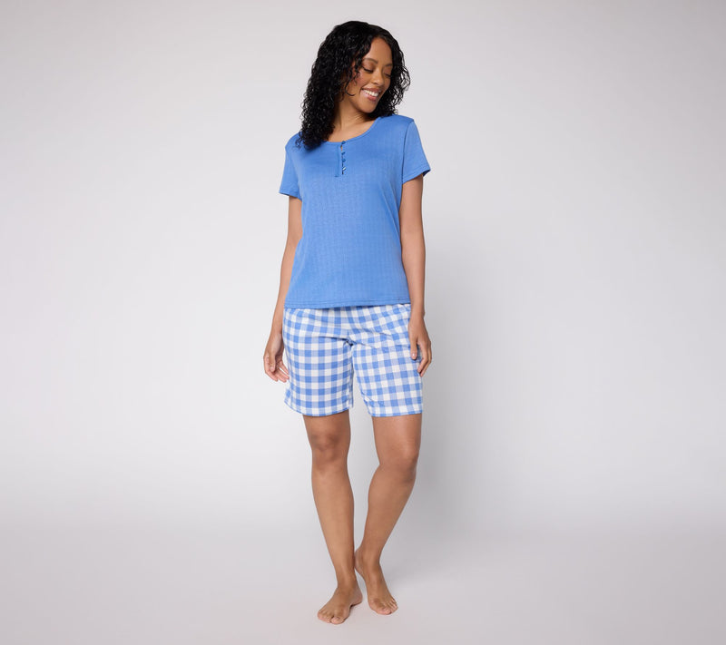 MUK LUKS Pointelle Lace Neck Tee and Short Lounge Set — Main view