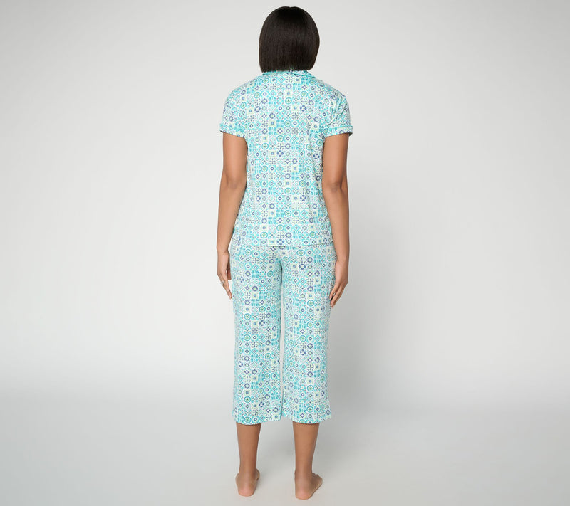 MUK LUKS Cloud Knit Shawl Collar w/ Cropped Pant Pajama Set — View 6