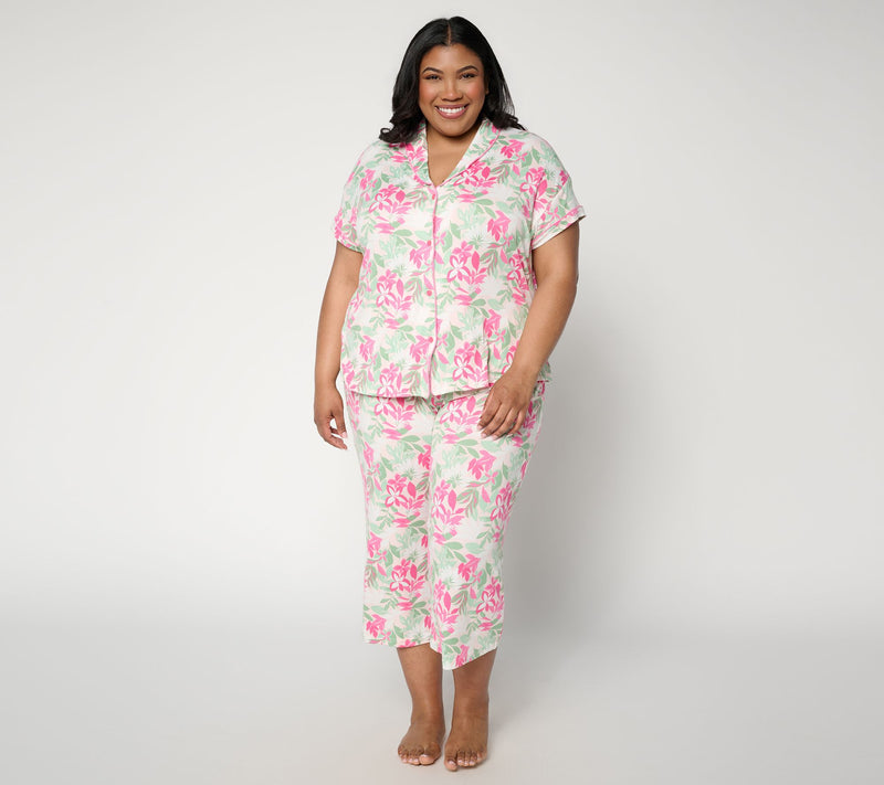 MUK LUKS Cloud Knit Shawl Collar w/ Cropped Pant Pajama Set — Main view