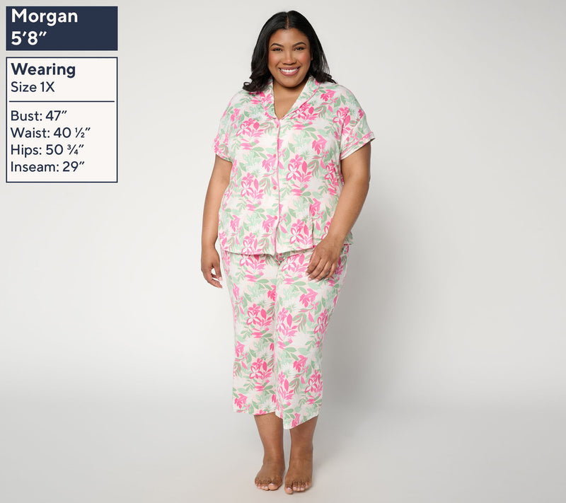MUK LUKS Cloud Knit Shawl Collar w/ Cropped Pant Pajama Set — View 4