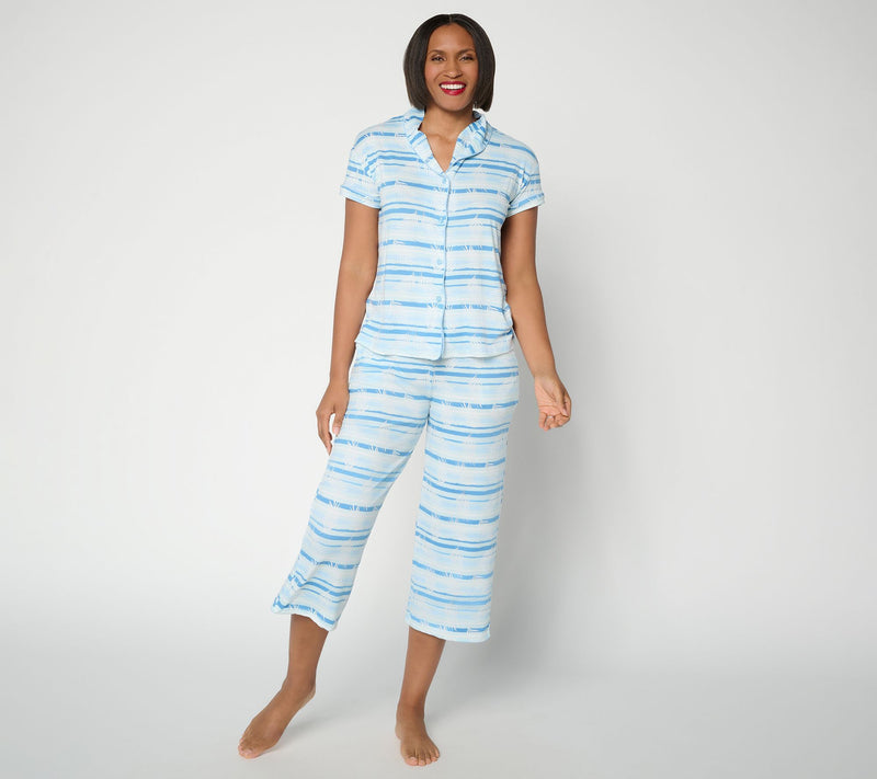 MUK LUKS Cloud Knit Shawl Collar w/ Cropped Pant Pajama Set — View 13