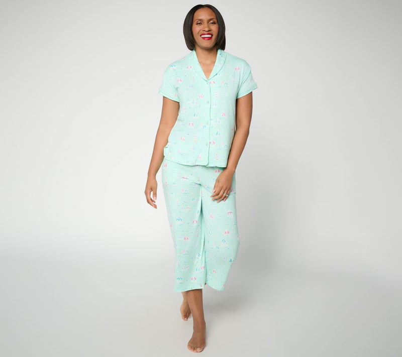 MUK LUKS Cloud Knit Shawl Collar w/ Cropped Pant Pajama Set — View 14