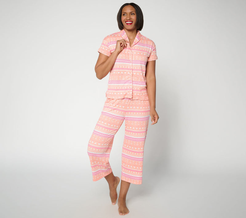 MUK LUKS Cloud Knit Shawl Collar w/ Cropped Pant Pajama Set — View 16
