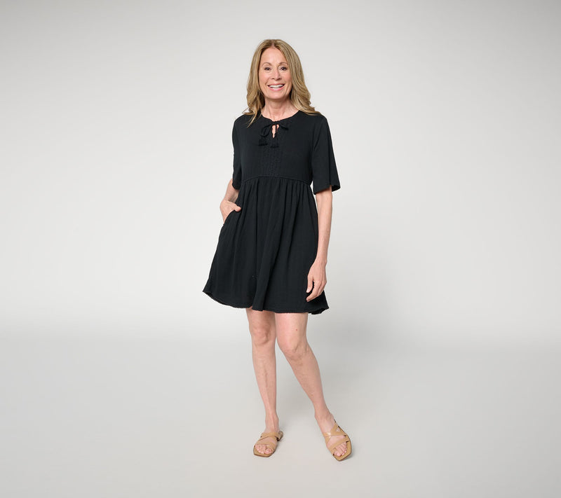 MUK LUKS Lace Detail Dress with Tassel Ties — View 12