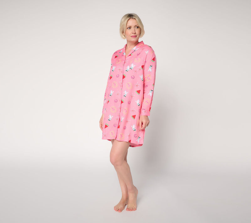 MUK LUKS Dreamweave Shawl Collar Button Up Sleepshirt — View 3