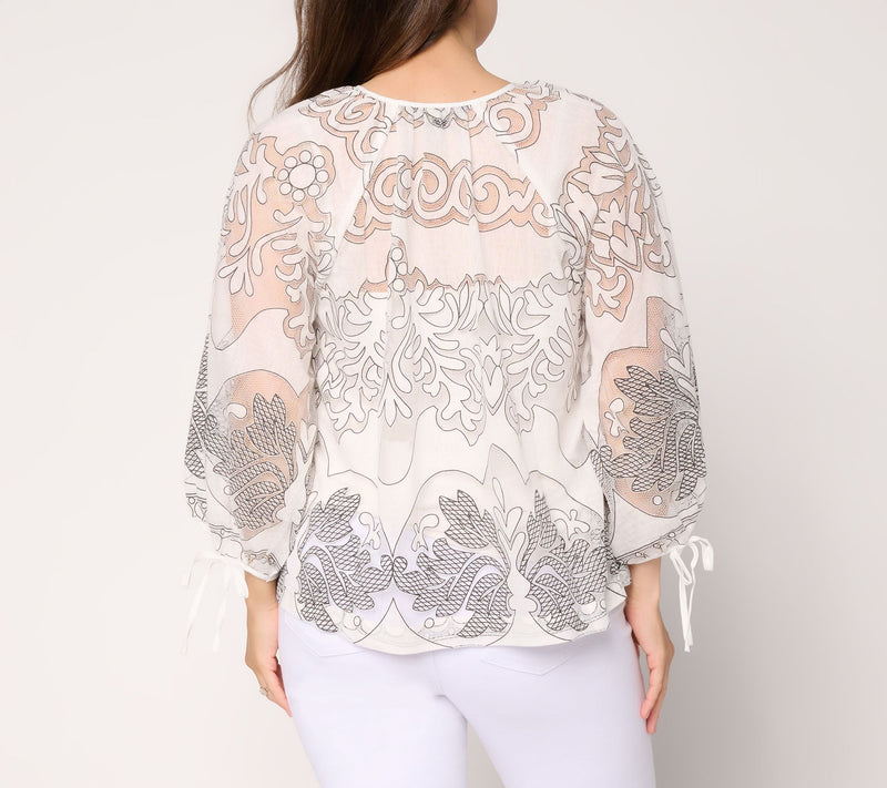 RM Studio x Rebecca Minkoff Burnout Lace 3/4 Sleeve Blouse — View 3