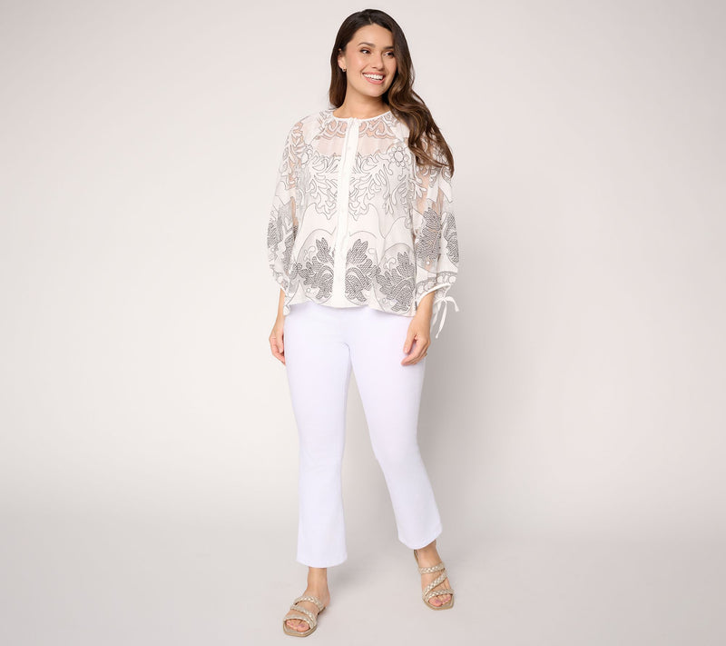 RM Studio x Rebecca Minkoff Burnout Lace 3/4 Sleeve Blouse — View 4