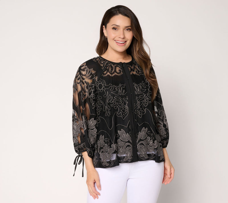 RM Studio x Rebecca Minkoff Burnout Lace 3/4 Sleeve Blouse — View 9