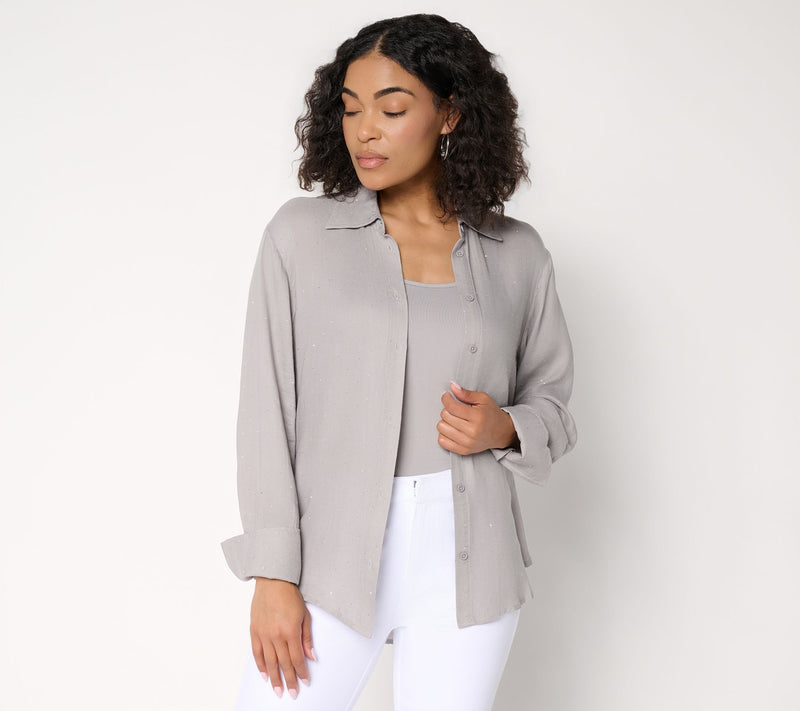 RM Studio x Rebecca Minkoff Sparkle Organza Shirt with Camisole — View 5