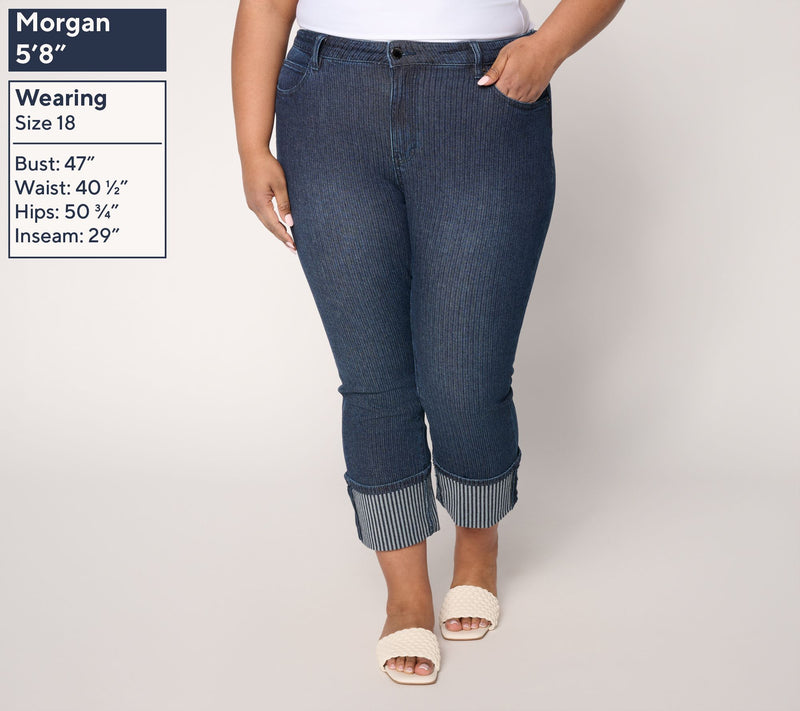 RM Studio x Rebecca Minkoff Regular Cropped Jacquard Stripe Tall Cuff Jeans — View 6