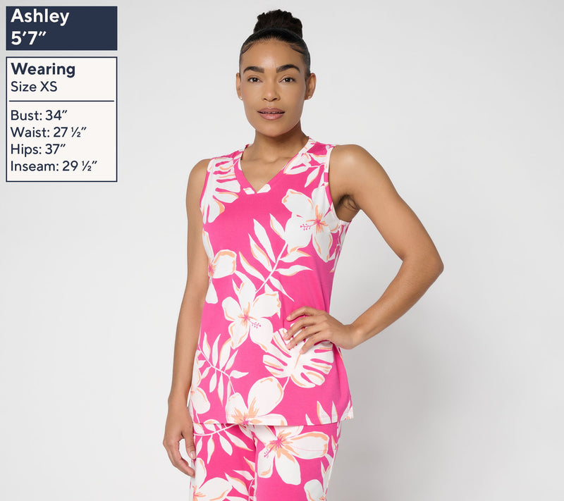 Denim & Co. Beach Jersey Printed V-Neck Tank Top — View 3