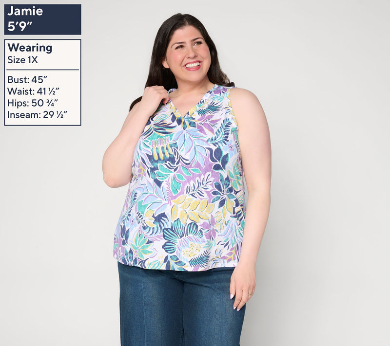 Denim & Co. Beach Jersey Printed V-Neck Tank Top — View 2