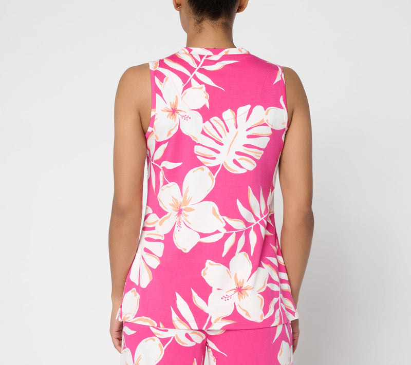 Denim & Co. Beach Jersey Printed V-Neck Tank Top — View 4