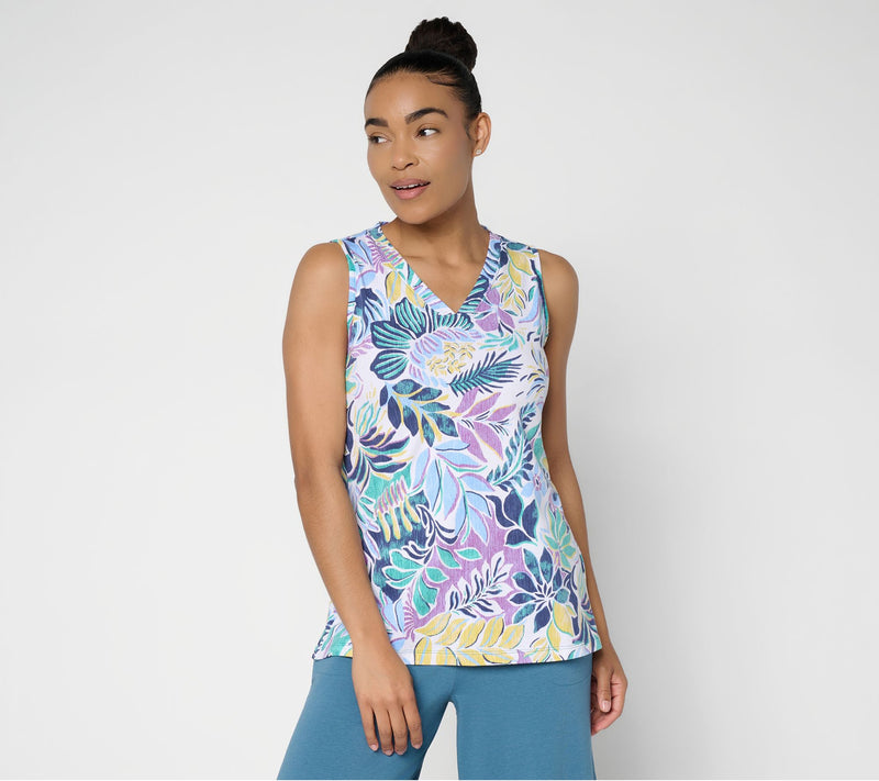 Denim & Co. Beach Jersey Printed V-Neck Tank Top — View 14