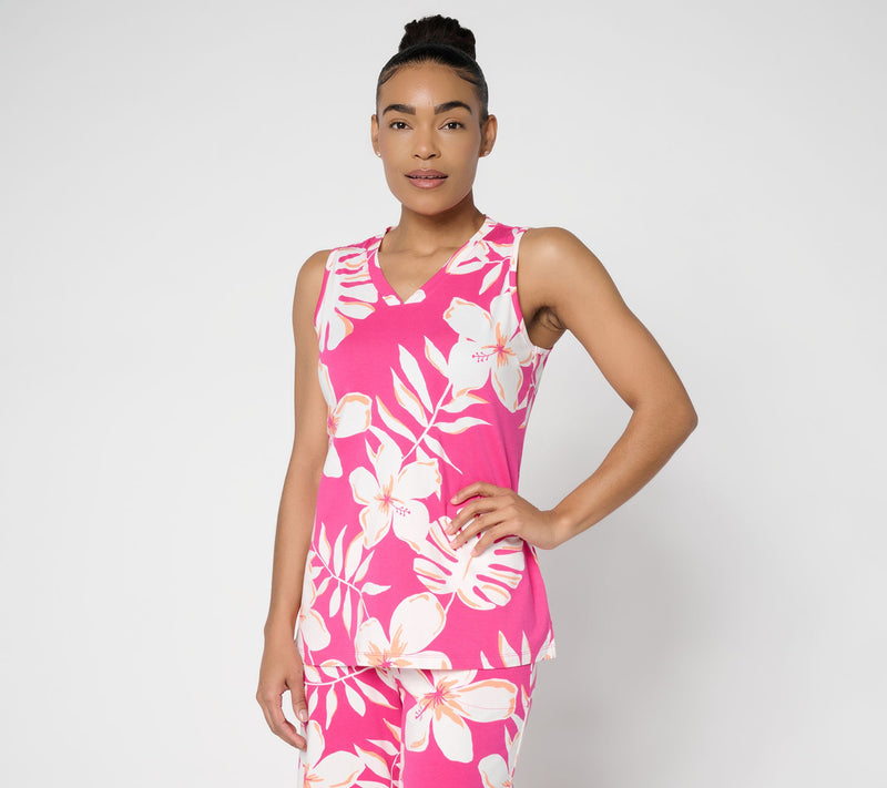 Denim & Co. Beach Jersey Printed V-Neck Tank Top — View 15