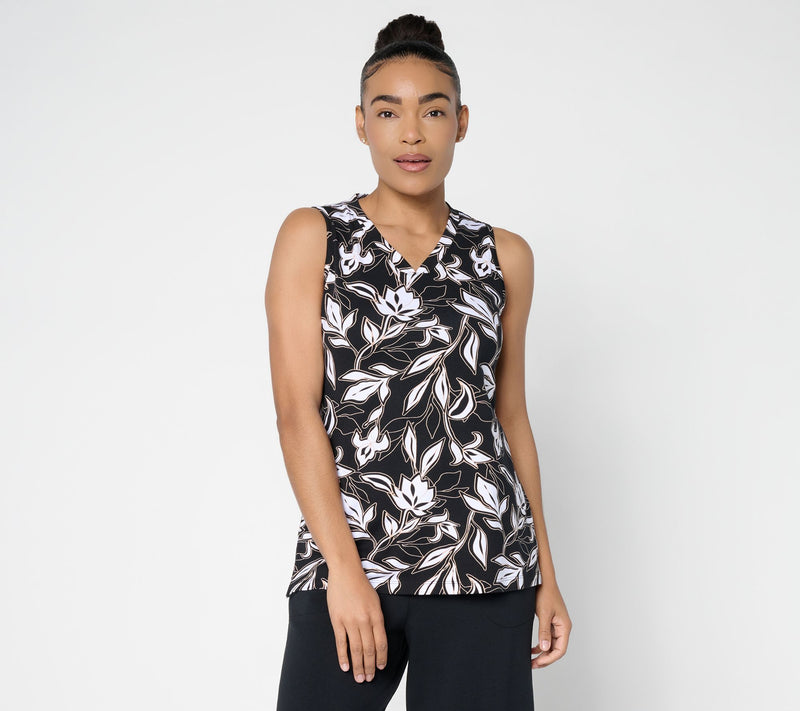 Denim & Co. Beach Jersey Printed V-Neck Tank Top — View 16