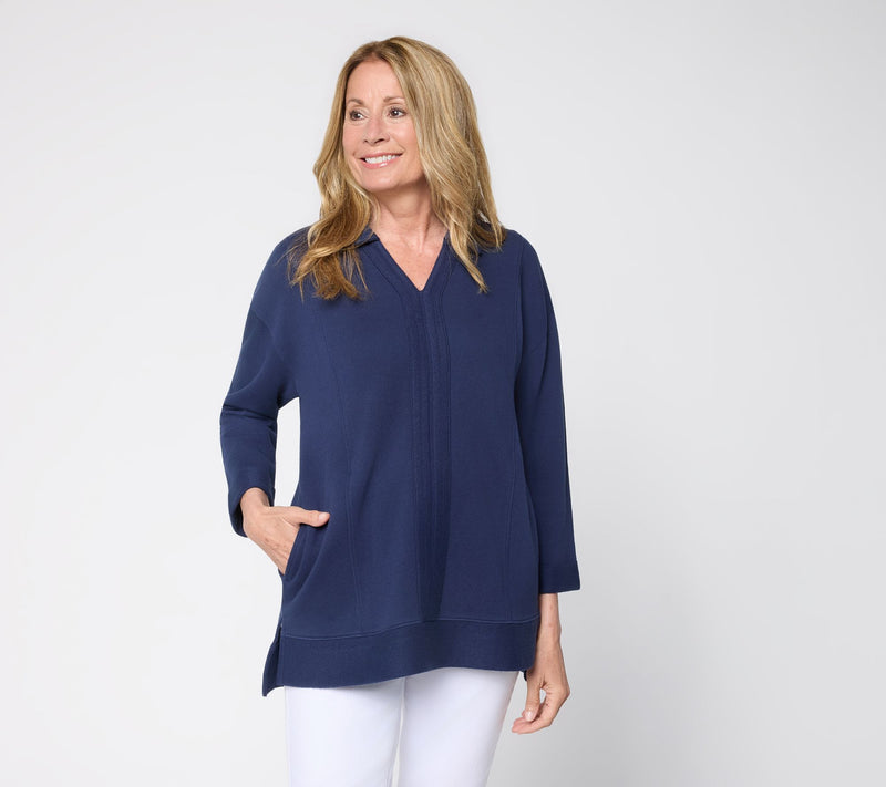 Denim & Co. Beach Regular Tideline Terry Split Neck Tunic — View 11