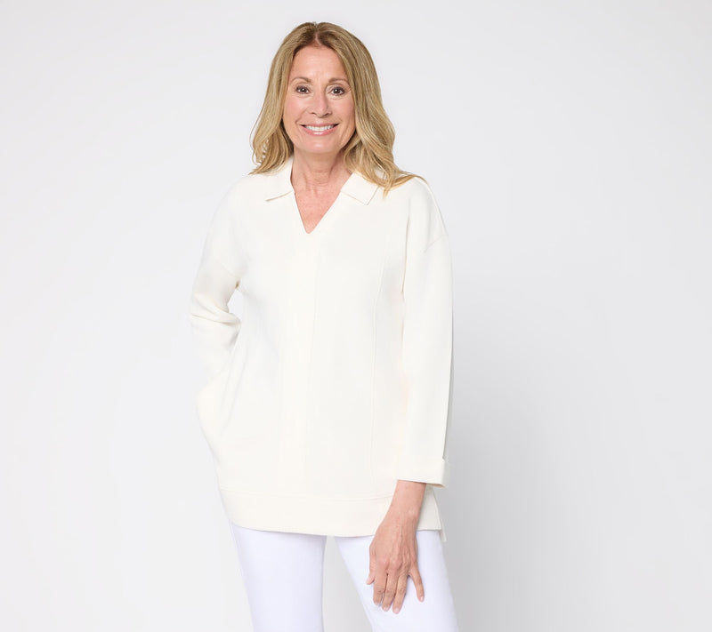 Denim & Co. Beach Regular Tideline Terry Split Neck Tunic — View 12