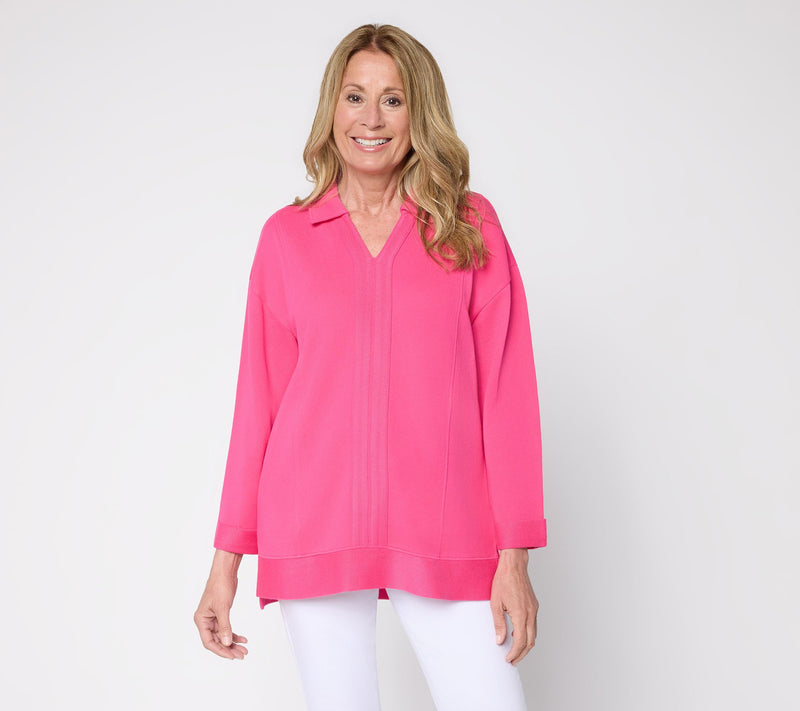 Denim & Co. Beach Regular Tideline Terry Split Neck Tunic — View 14