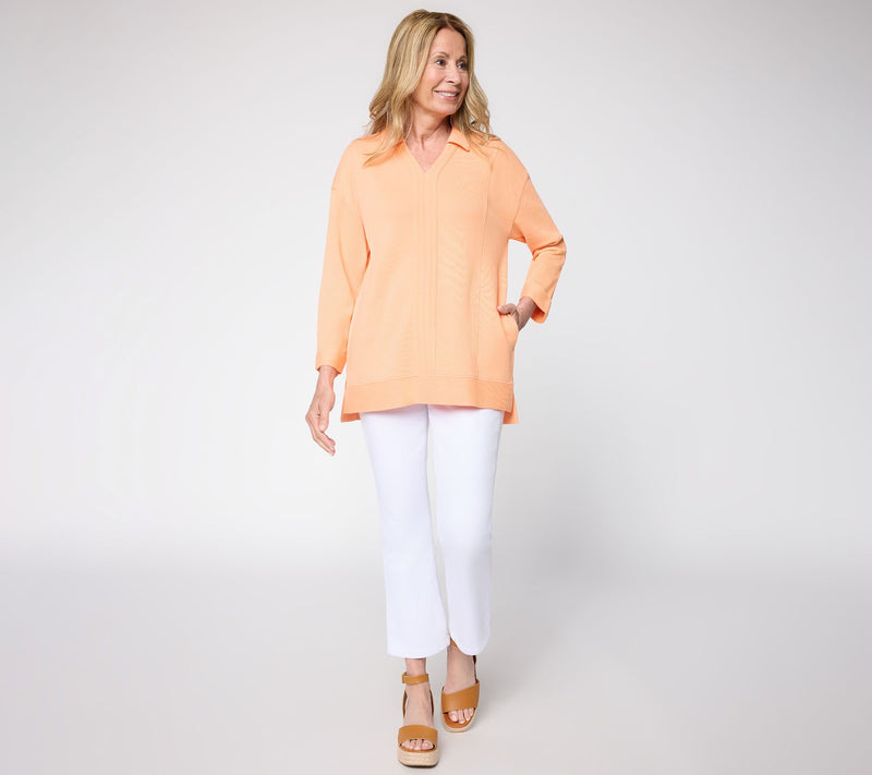 Denim & Co. Beach Petite Tideline Terry Split Neck Tunic — View 5