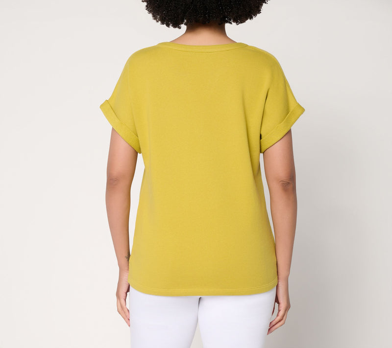 Denim & Co. Beach Tideline Terry Dolman Sleeve Split Neck Top — View 4