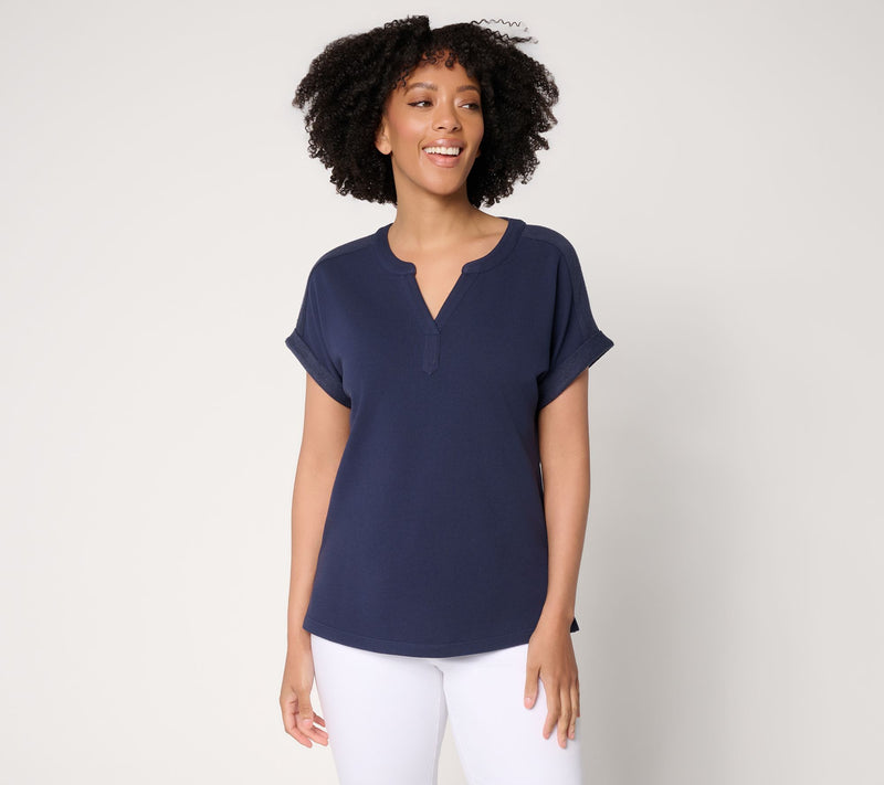 Denim & Co. Beach Tideline Terry Dolman Sleeve Split Neck Top — View 10