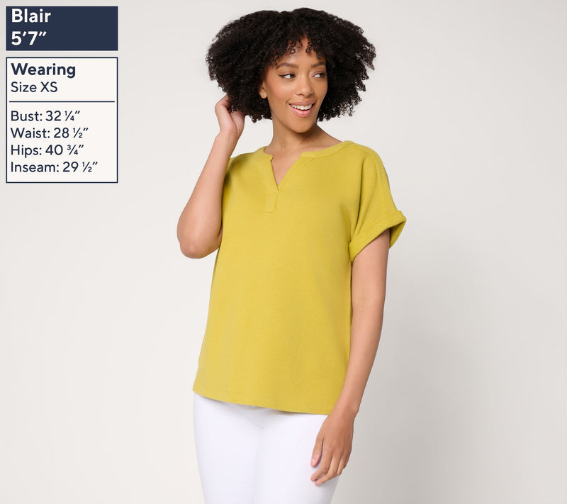 Denim & Co. Beach Tideline Terry Dolman Sleeve Split Neck Top — View 3