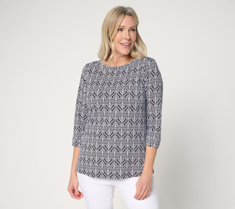 Denim & Co. Printed Beach Jersey 3/4-Sleeve Boat Neck Top — View 10