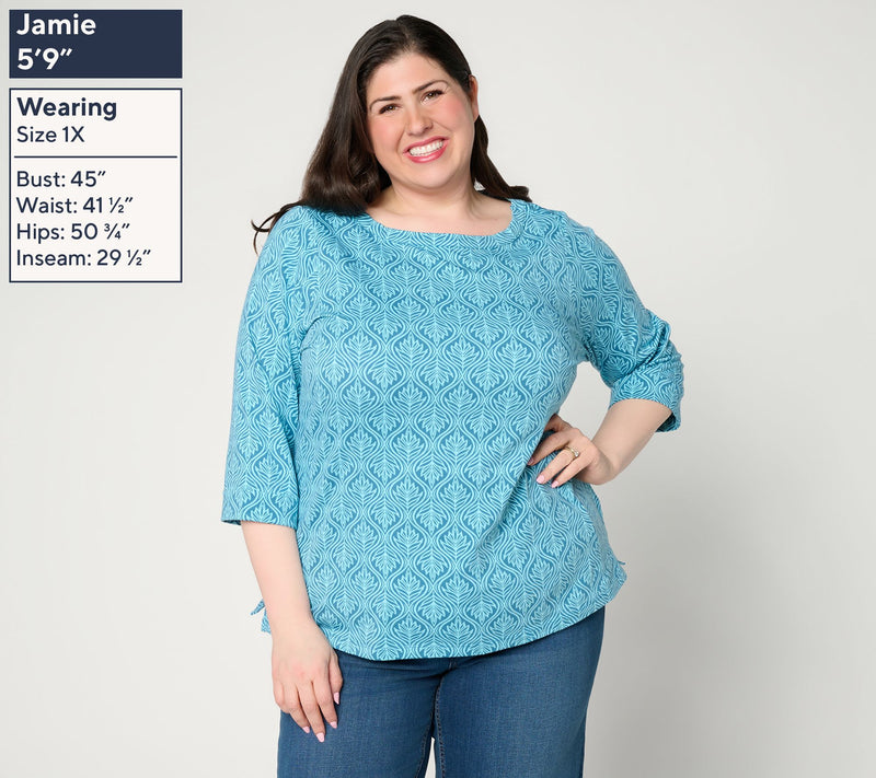 Denim & Co. Printed Beach Jersey 3/4-Sleeve Boat Neck Top — View 2