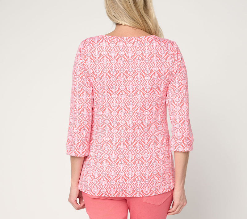 Denim & Co. Printed Beach Jersey 3/4-Sleeve Boat Neck Top — View 4