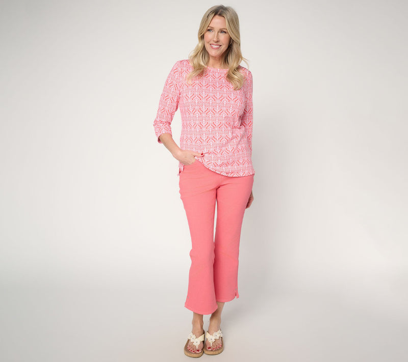 Denim & Co. Printed Beach Jersey 3/4-Sleeve Boat Neck Top — View 5