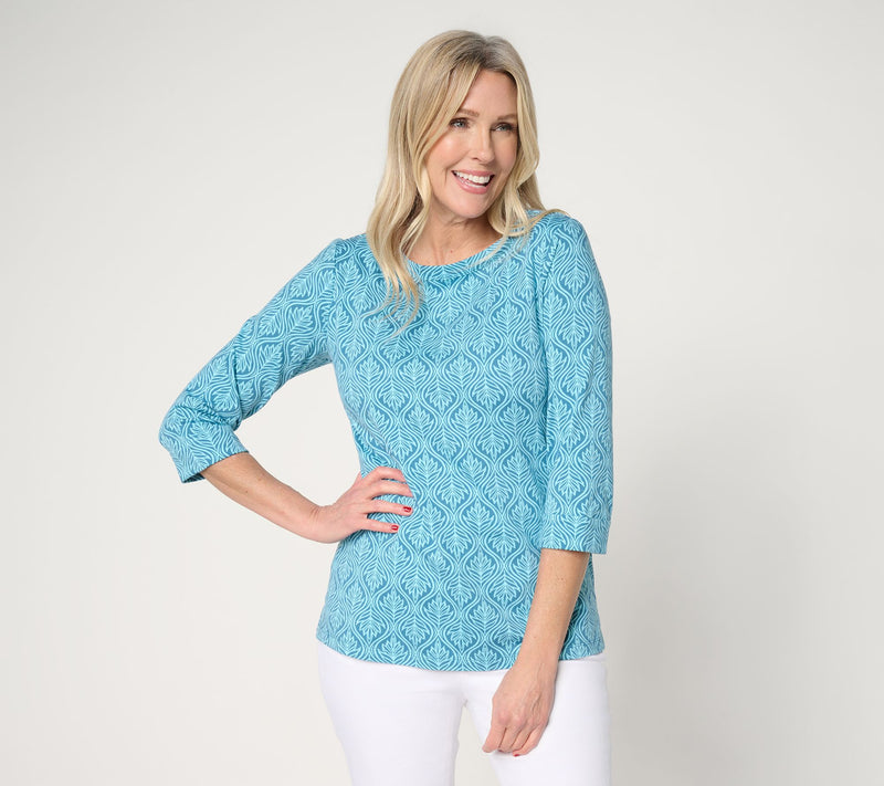 Denim & Co. Printed Beach Jersey 3/4-Sleeve Boat Neck Top — View 11