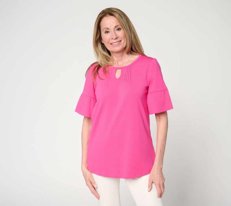 Denim & Co. Petite Favorite Jersey Tunic with Ruffle Sleeves — Main view