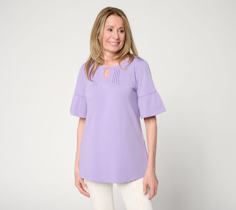 Denim & Co. Petite Favorite Jersey Tunic with Ruffle Sleeves — View 11