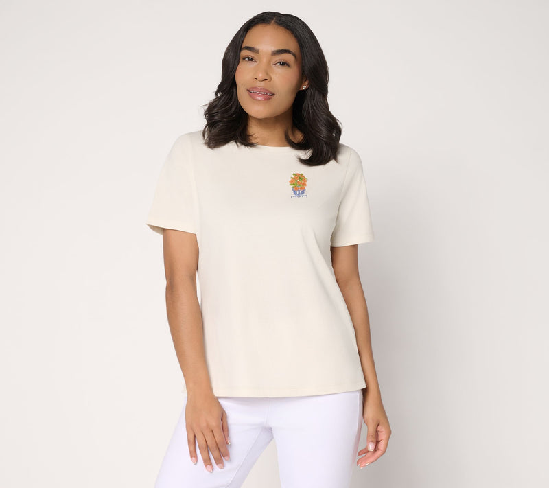 Denim & Co. 100% Cotton Short Sleeve Tee with Embroidery — View 11