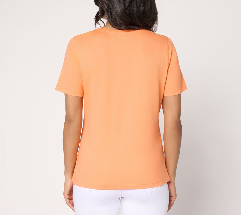 Denim & Co. 100% Cotton Short Sleeve Tee with Embroidery — View 3