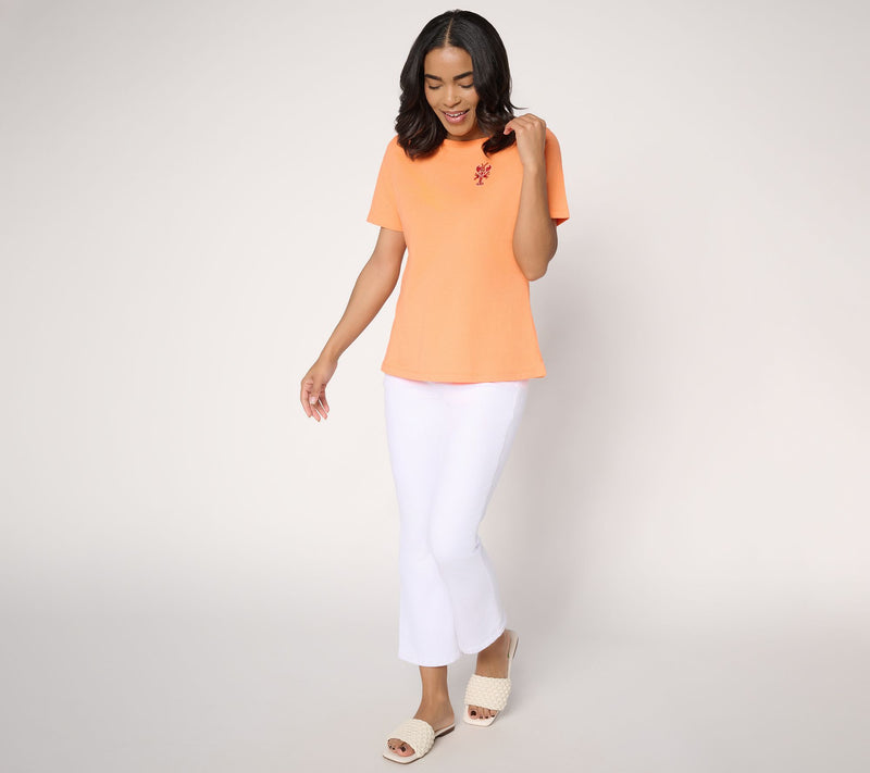 Denim & Co. 100% Cotton Short Sleeve Tee with Embroidery — View 4