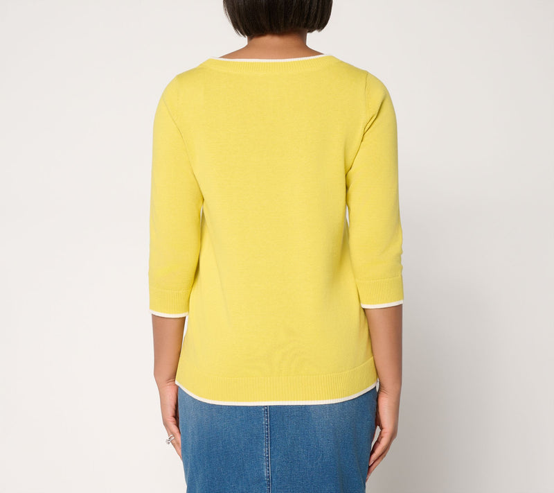Denim & Co. 100% Cotton Boat Neck Sweater with Motif — View 7