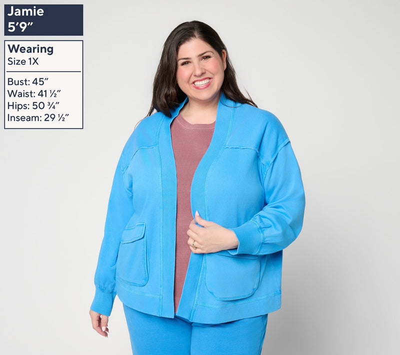 LOGO Lounge by Lori Goldstein Open Front Knit Cardigan with Patch Pockets — View 10