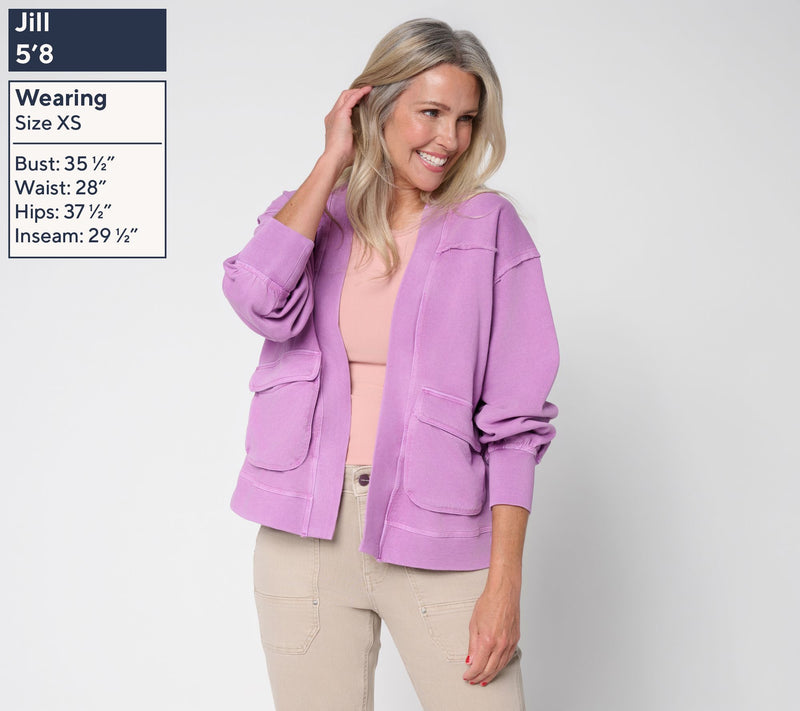 LOGO Lounge by Lori Goldstein Open Front Knit Cardigan with Patch Pockets — View 11