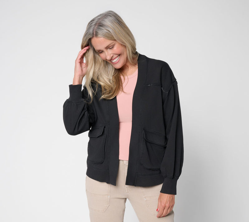 LOGO Lounge by Lori Goldstein Open Front Knit Cardigan with Patch Pockets — View 9