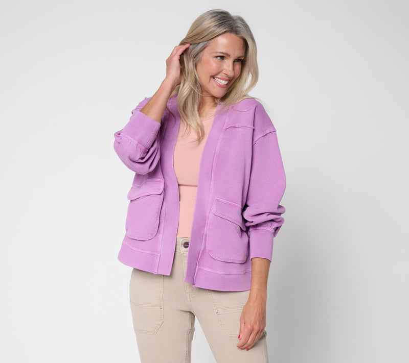 LOGO Lounge by Lori Goldstein Open Front Knit Cardigan with Patch Pockets — View 5