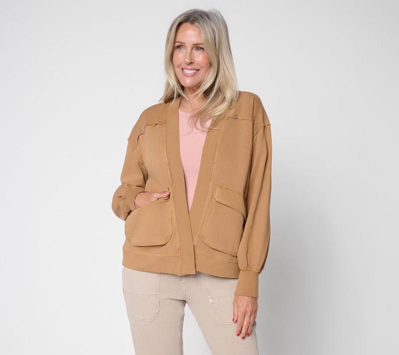 LOGO Lounge by Lori Goldstein Open Front Knit Cardigan with Patch Pockets — View 3
