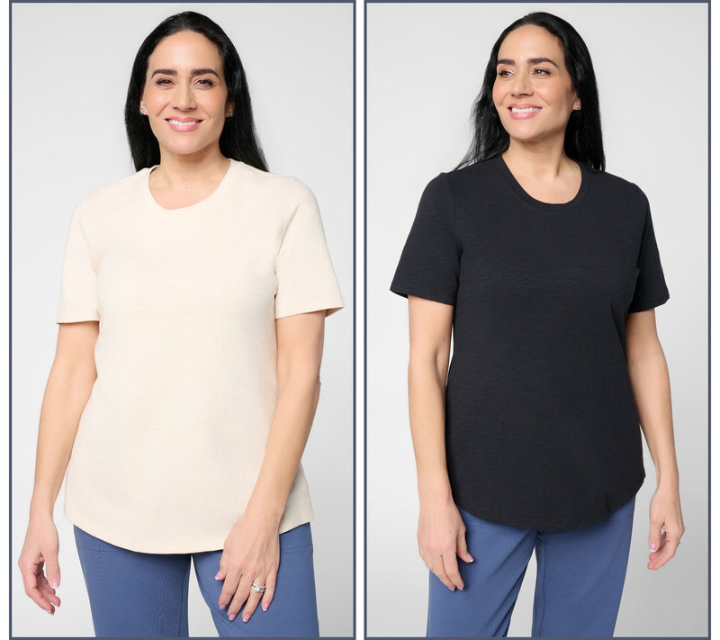 Denim & Co. Essentials 2-Pack Textured Knit Tops w/ Shirttail Hem — View 13