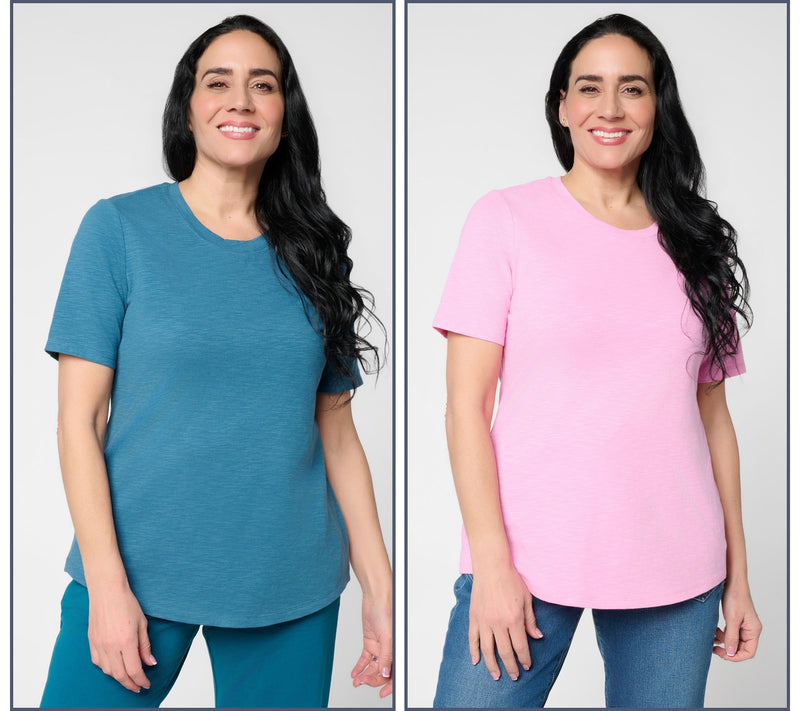 Denim & Co. Essentials 2-Pack Textured Knit Tops w/ Shirttail Hem — Main view