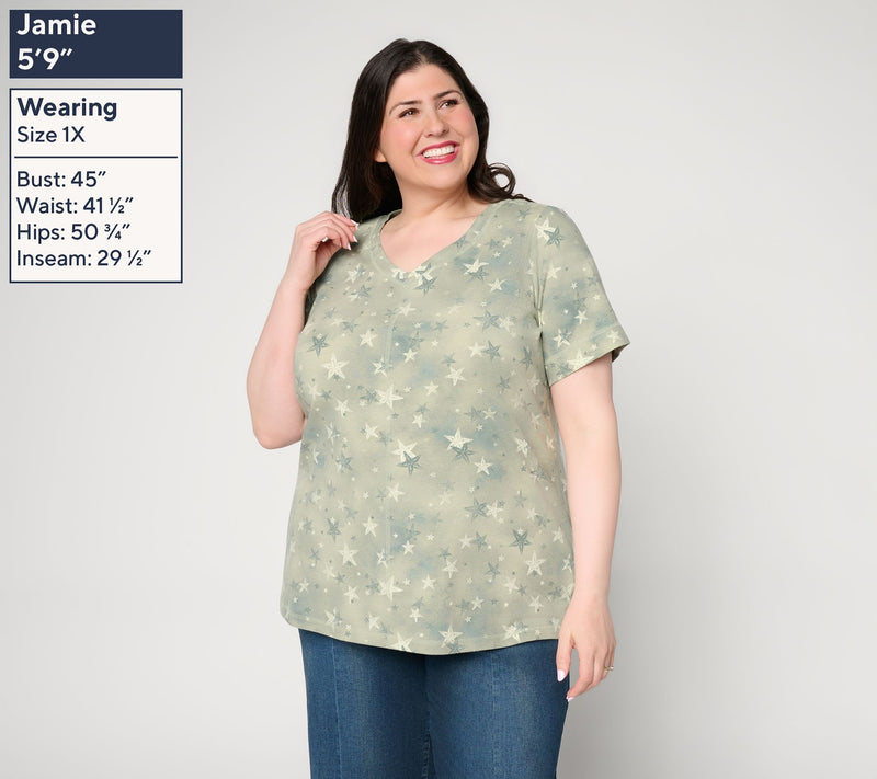 Denim & Co. Active Printed Jersey Short Sleeve Top w/ Seam Detail — View 2